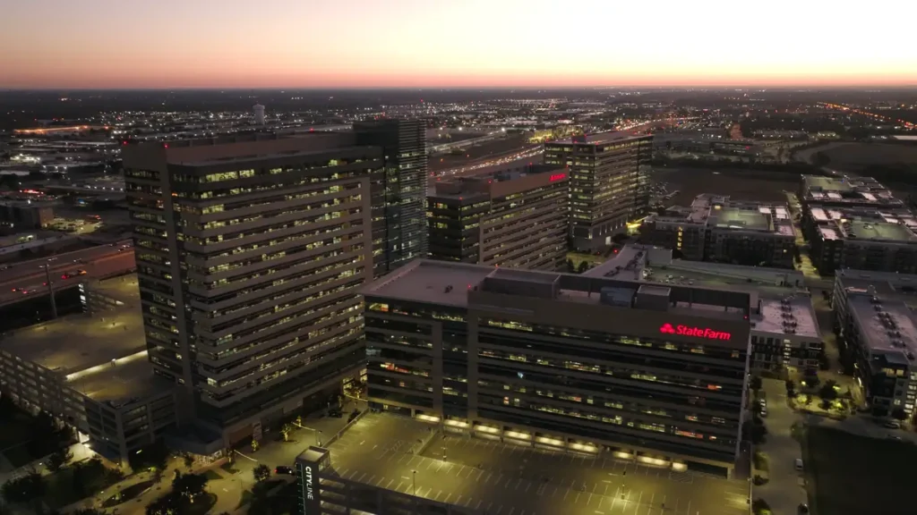 CityLine Richardson office towers at dusk