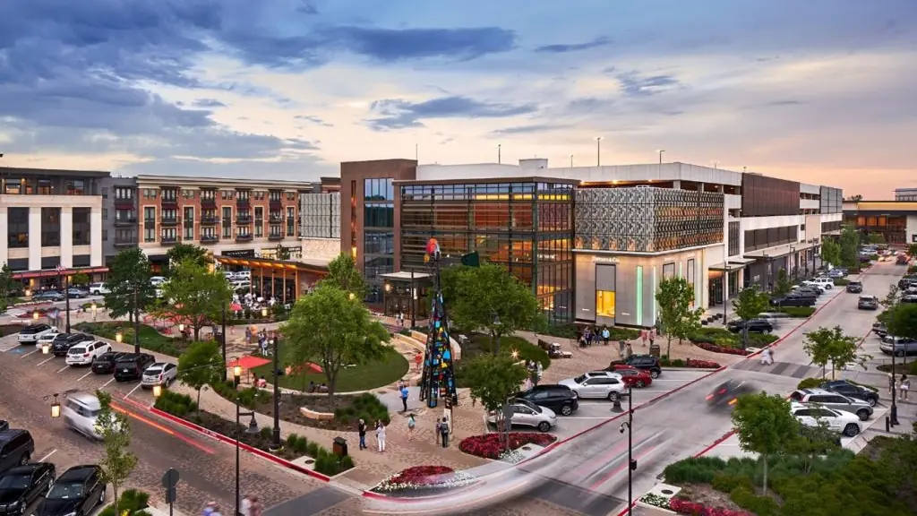 Village at Colleyville shopping district aerial view